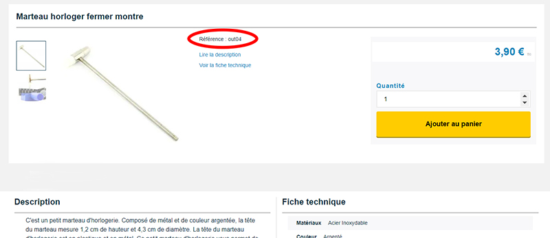 Artikelnummer auf der Produktseite
